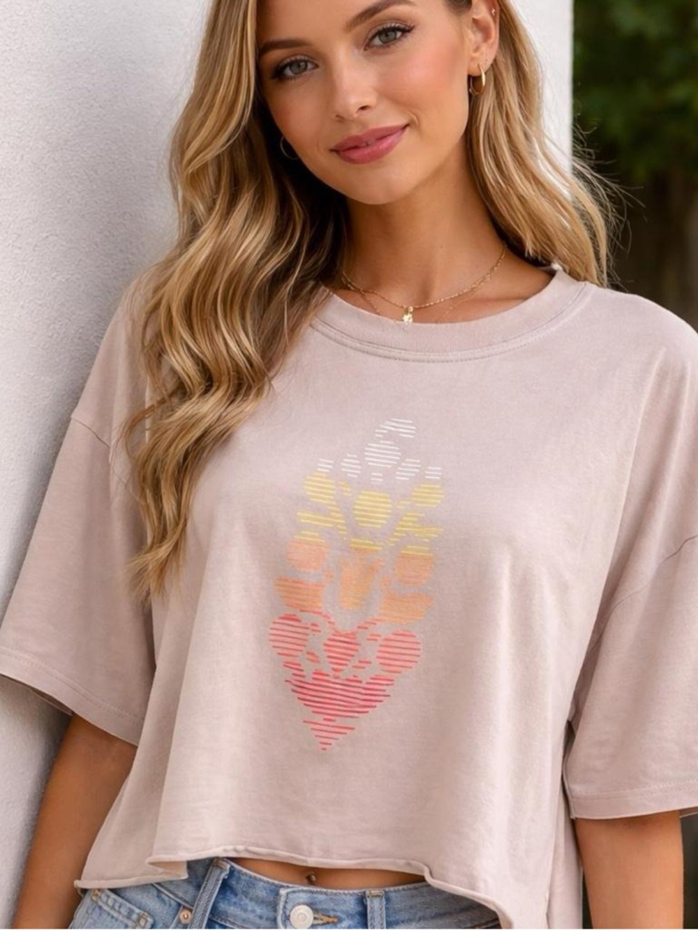 FP Movement by Free People Blush Ombre Heart Crop Tee